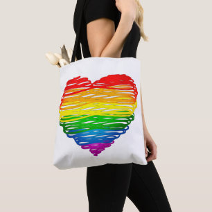 Tote Bag Le cœur arc-en-ciel de SlipperyJoe griffonné tourb