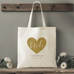 Tote Bag Le coeur de l'or moderne mariée personnalisée<br><div class="desc">sac fourre-tout sur mesure avec coeur en parties scintillant or et design moderne de calligraphie à la main. Personnaliser avec le nom de la mariée.</div>