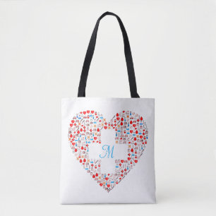 Tote Bag Le collage du coeur médical de l'infirmière fourre