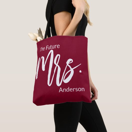 Tote Bag Le Futur Mme Script Burgundy & White Nom (De près)