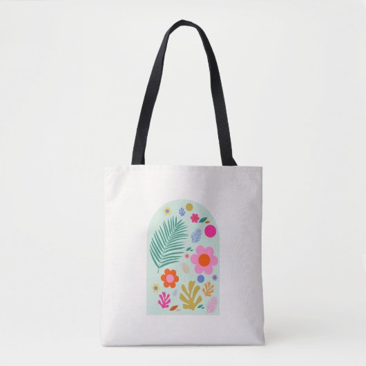 Tote Bag Le Jardin 03 Abstrait Floral Vert Fleurs Roses (Devant)