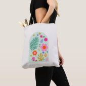 Tote Bag Le Jardin 03 Abstrait Floral Vert Fleurs Roses (De près)