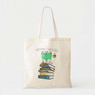 Tote Bag Le lapin sur les livres et le pain de café