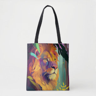 Tote Bag Le Lion Animal Portrait Peinture Faune En Plein Ai