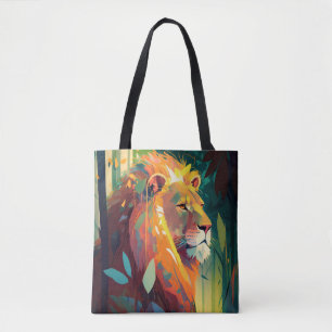 Tote Bag Le Lion Animal Portrait Peinture Faune En Plein Ai