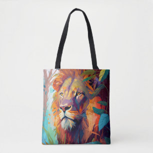 Tote Bag Le Lion Animal Portrait Peinture Faune En Plein Ai