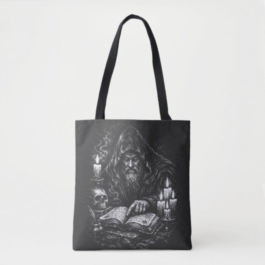 Tote Bag Le Magicien Étudiant le Grimoire — par BurnsInHell (Devant)