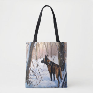 Tote Bag Le Malinois Belge Laisser Neige Noël