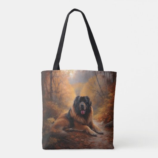 Tote Bag Le Mastiff tibétain en automne les feuilles automn (Dos)