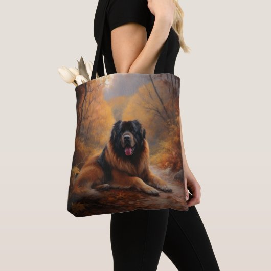 Tote Bag Le Mastiff tibétain en automne les feuilles automn (De près)