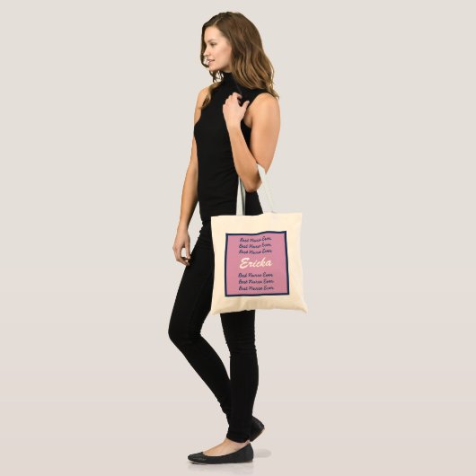 Tote Bag Le meilleur B009 rose d'infirmière et bleu nommé (Devant (modèle))