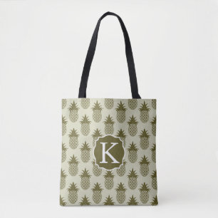 Tote Bag Le motif kaki   d'ananas ajoutent votre initiale