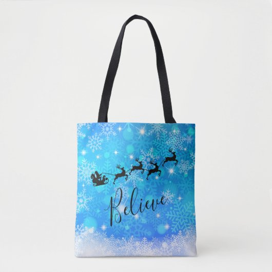 Tote Bag Le Père Noël et son renne volant - Croyez (Devant)