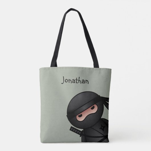 Tote Bag Le petit guerrier de Ninja sur Sage Green (Dos)