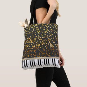 Tote Bag Le piano verrouille le motif de pois d'or