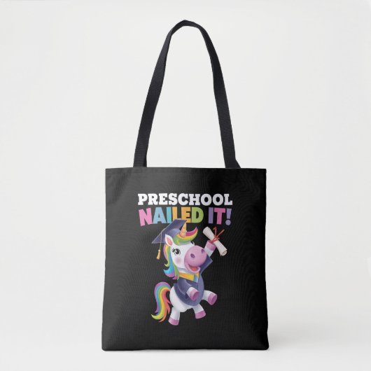 Tote Bag Le préscolaire l'a cloué Unicorn Graduation Cap (Devant)
