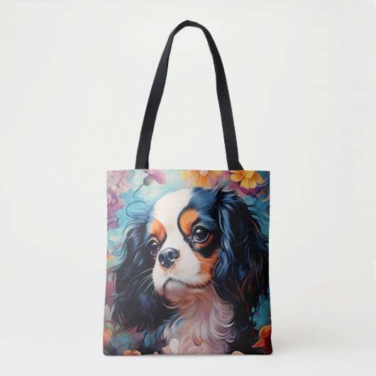 Tote Bag Le roi Cavalier Charles Spaniel en fleurs (Devant)