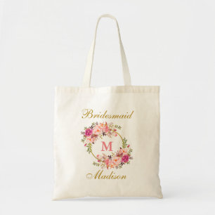Tote Bag Le rose floral rougissent demoiselle d'honneur de