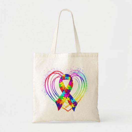 Tote Bag Le Ruban sur le coeur de l'autisme (Devant)