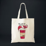 Tote Bag Le Sucre de canne du café du Père Noël Noël<br><div class="desc">Ce joli et artistique design de Noël est la meilleure façon de répandre l'esprit des vacances. Il comprend une tasse à café rouge, vert, blanc et noir en aquarelle dessinée à la main et peinte à la main, avec une manche en papier décoratif, un casquette du Père Noël et un...</div>