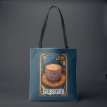 Tote Bag Le Tarot au café<br><div class="desc">Un sac fourre-tout de tarot bleu turquoise foncé,  art de vivre à la cafétéria illustré. Pour votre barista préféré,  ou ami. Un grand cadeau pour un amateur de café.</div>