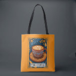 Tote Bag Le Tarot au café<br><div class="desc">Un sac fourre-tout artistique,  illustré de style de vie café léger tarot orange. Pour votre barista préféré,  ou ami. Un grand cadeau pour un amateur de café.</div>