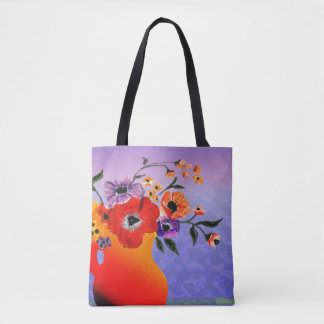 Tote Bag Le Vase rouge vif des fleurs