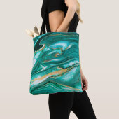 Tote Bag Le vert et l'or ondule d'agate arrière - plan. Or (De près)
