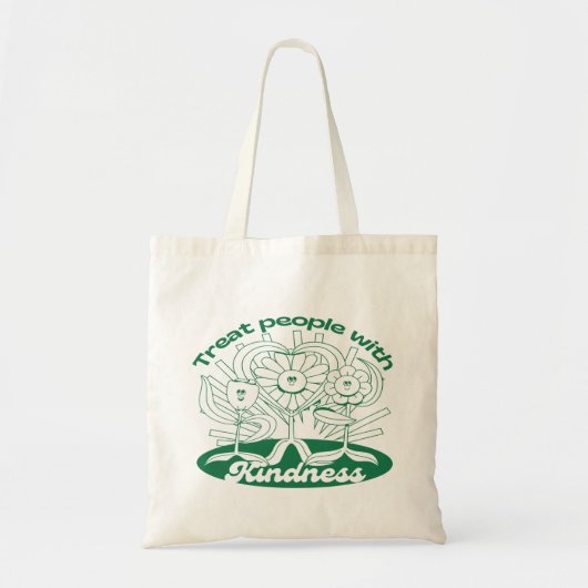 Tote Bag Le Vert Traite Les Gens Avec Des Fleurs Et Un Coeu (Devant)