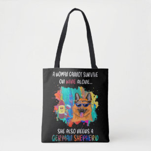 Tote Bag Le Vin Seul Elle A Aussi Besoin D'Un Berger Allema