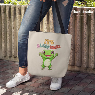 Tote Bag Leap Année Cute Happy Frog Moderne Typographie Vin