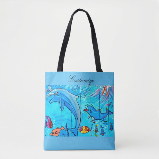 Tote Bag leaping rire dauphins design bleu (Devant)