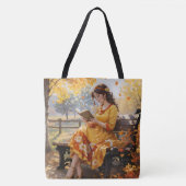 Tote Bag Lecture d'un livre Feuilles d'automne Cadeau d'ann (Devant)