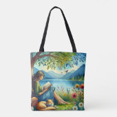 Tote Bag Lecture d'un livre sous un arbre avec un chat endo (Dos)
