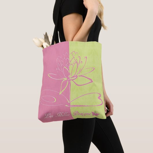 Tote Bag Lee Hiller Designs Logo Accents Pink Green  (De près)