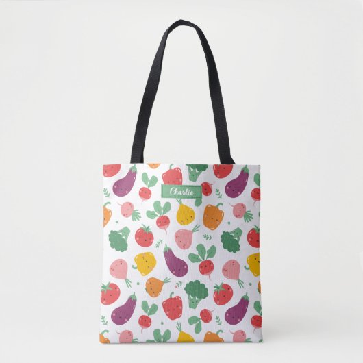Tote Bag Légumes joyeux sur arrière - plan blanc (Devant)