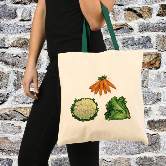 Tote Bag Légumes vintages; Carottes, Chou-fleur, Laitue