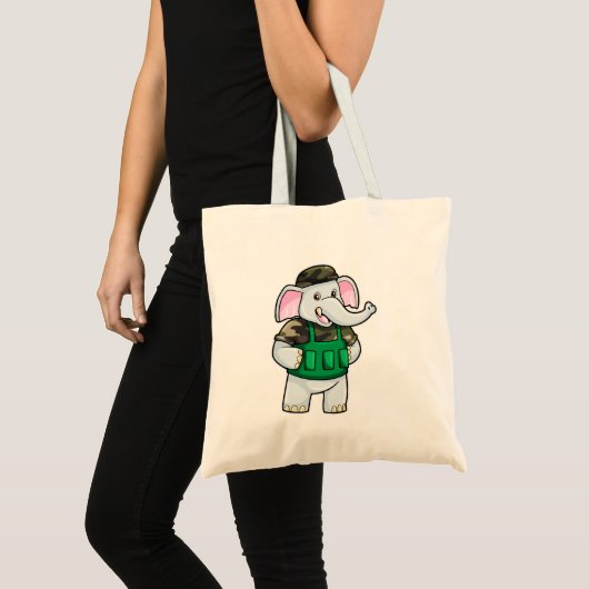 Tote Bag L'éléphant comme soldat avec uniforme et casque (Devant (produit))