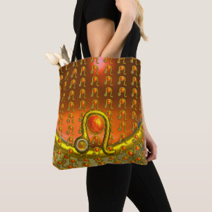 Tote Bag LEO GOLD ZODIAC ANNIVERSAIRE JEWEL Orange Jaune Gr