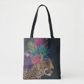 Tote Bag Leopard avec tête tropicale (Devant)