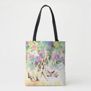 Tote Bag Léopard des neiges fleurs tropicales animal hawaïe