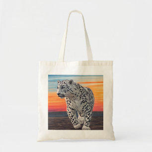 Tote Bag Léopard des neiges marchant sur la plage au couche