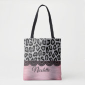 Tote Bag Leopard fantaisie et dentelle avec rose (Devant)