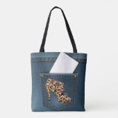 Tote Bag Leopard High Heel & Blue Jean Motif Pocket Jean. (Dos)
