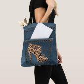 Tote Bag Leopard High Heel & Blue Jean Motif Pocket Jean. (De près)