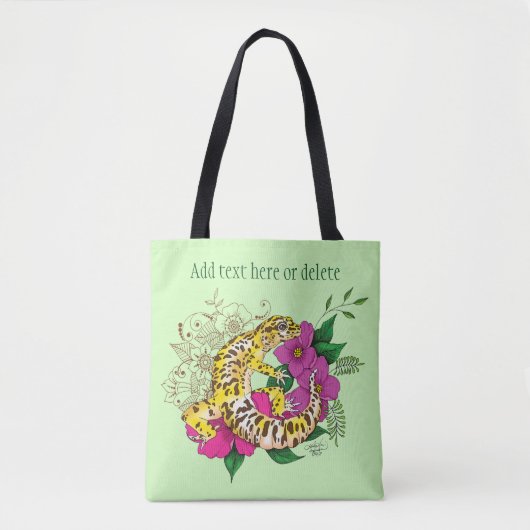 Tote Bag Léopard jaune Gecko Vert (Devant)
