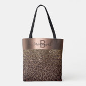 Tote Bag Leopard motif brun noir bronze nom métallique (Dos)