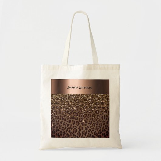 Tote Bag Léopard pattern brown bronze doré noir métallisé (Devant)