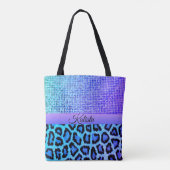 Tote Bag Leopard pourpre et bleu et percé Personnalisé (Dos)