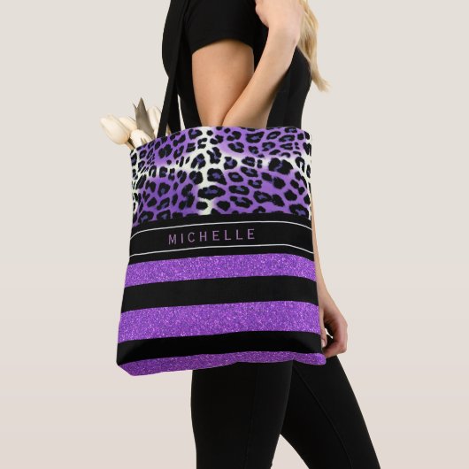 Tote Bag Léopard pourpre et Parties scintillant pourpre noi (De près)